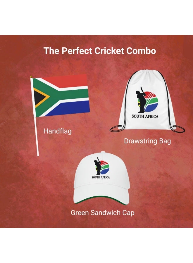 مجموعة كومبو لعشاق الرياضة في جنوب أفريقيا - عبوة من 3 قطع - حقيبة برباط وعلم يدوي وقبعة - مجموعة كومبو لعشاق الرياضة في جنوب أفريقيا - مثالية للمباريات والأحداث الرياضية - Image 3